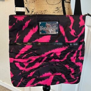 Vintage Betseyville hot pink black zebra print ruched crossbody purse adjustable